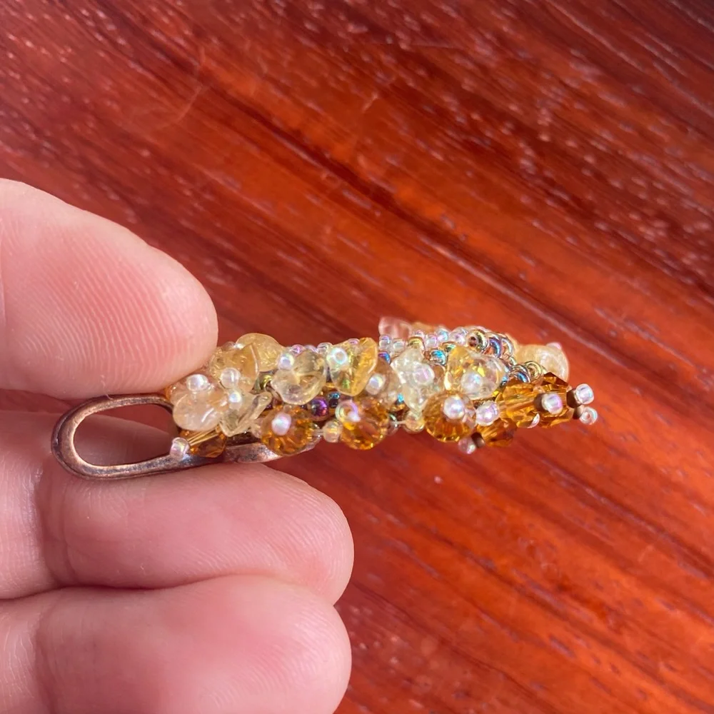 Bead Embroidered Aventurine & Citrine Pendant - Picture 4 of 7